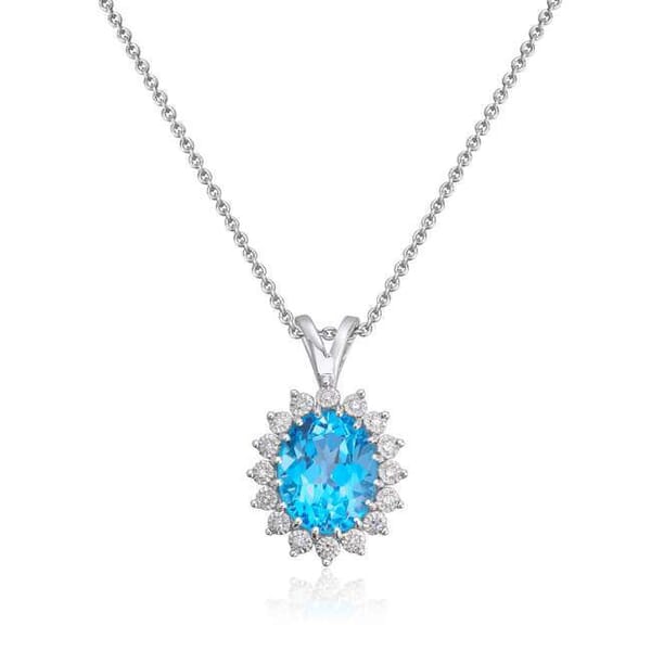 Diamantsmykke Rosett med 0,08ct WSI og topas i hvitt gull 14 kt - 27447